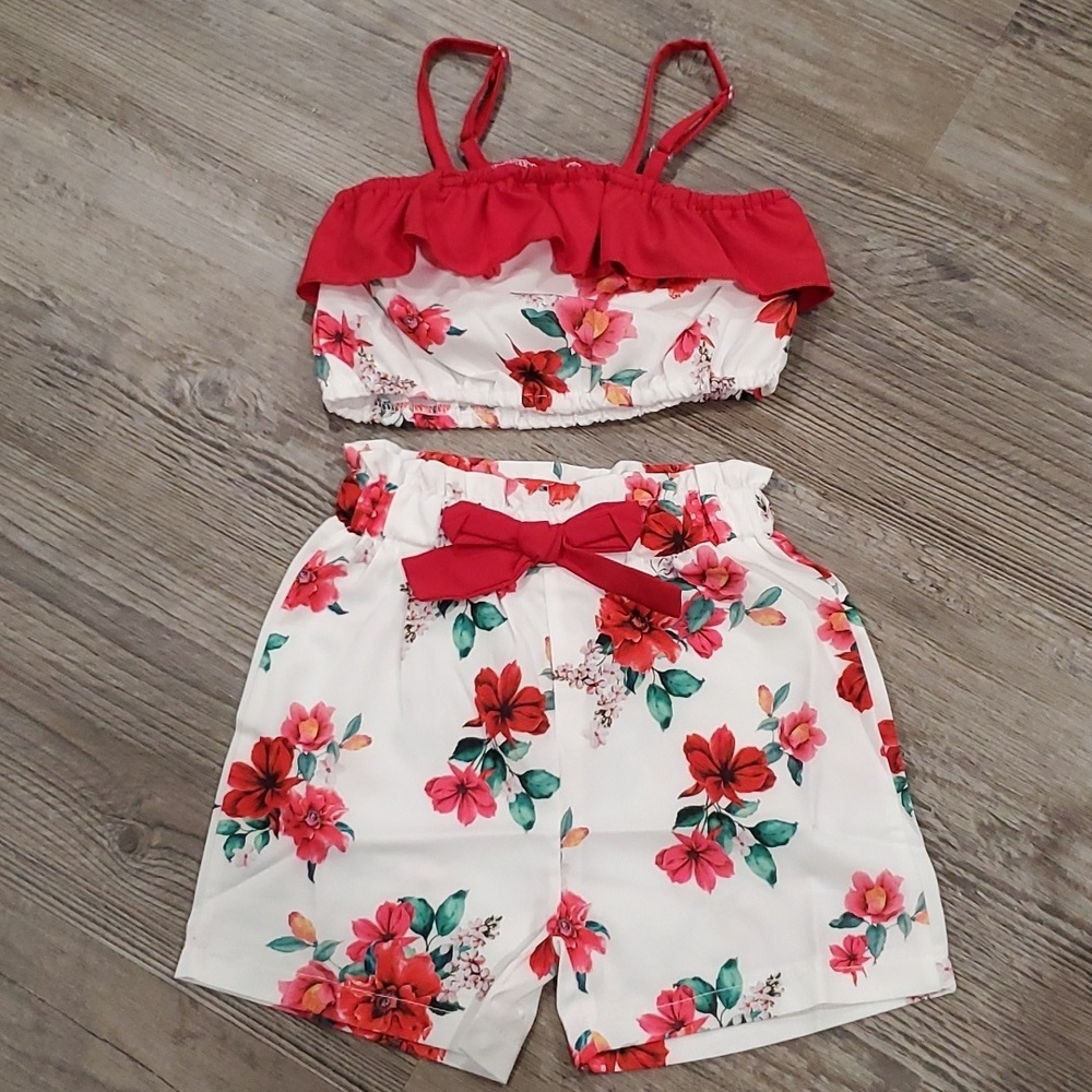 Floral Print, Ruffle Trim 2 Piece Set Size 2T